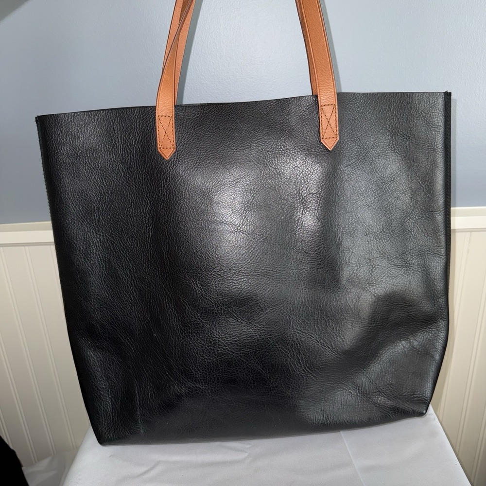 MADEWELL BLACK BROWN LEATHER TRANSPORT TOTE CARRYALL SHOULDER WORK BAG PURSE